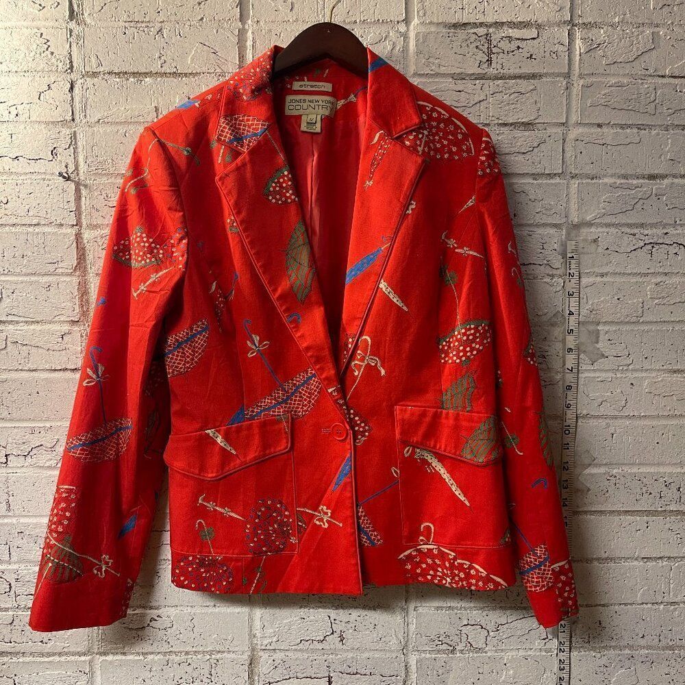 Jones New York Country Red Umbrella Blazer 12